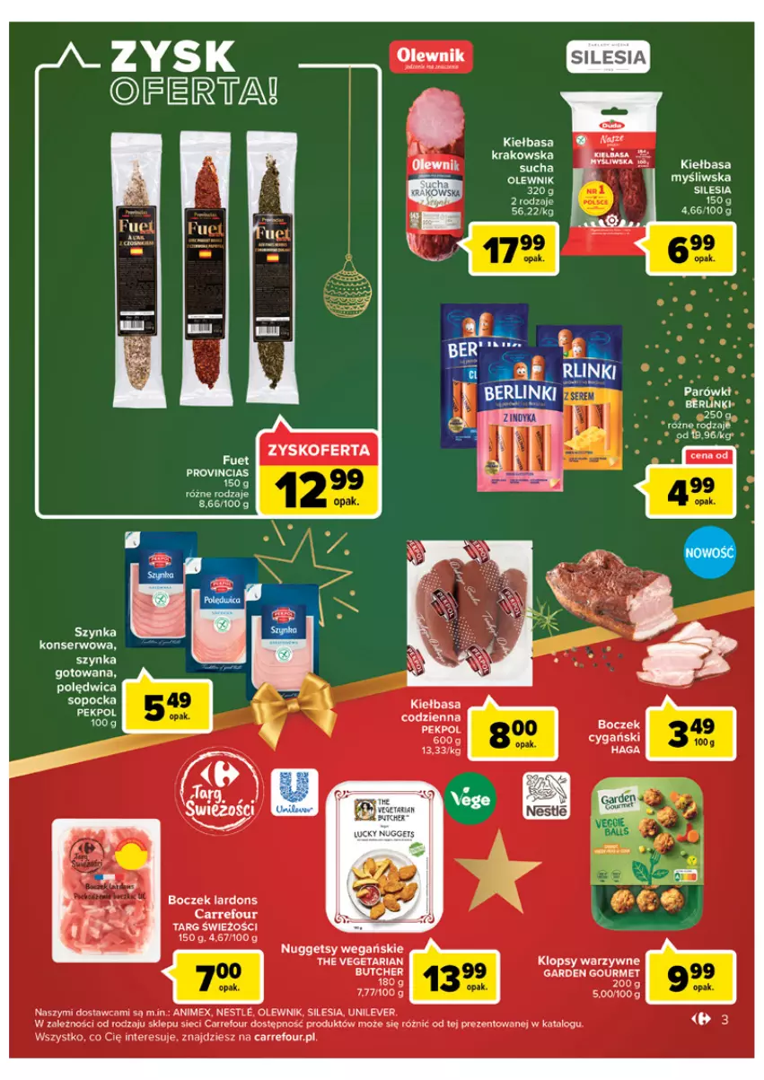 Gazetka promocyjna Carrefour - Gazetka Carrefour - ważna 06.12 do 11.12.2022 - strona 3 - produkty: Berlinki, Boczek, Kiełbasa, LG, Olewnik, Parówki, Polędwica, Rum, Ser, Szynka, Vegeta