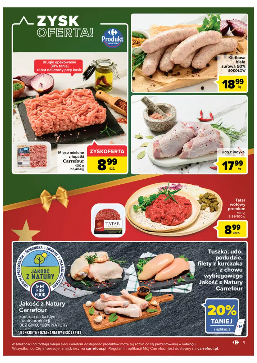 Gazetka promocyjna Carrefour - Gazetka Carrefour - ważna 06.12 do 11.12.2022 - strona 5 - produkty: Kiełbasa, Kiełbasa biała, Kret, Kurczak, Mięso, Mięso mielone, Sok, Sokołów, Tusz