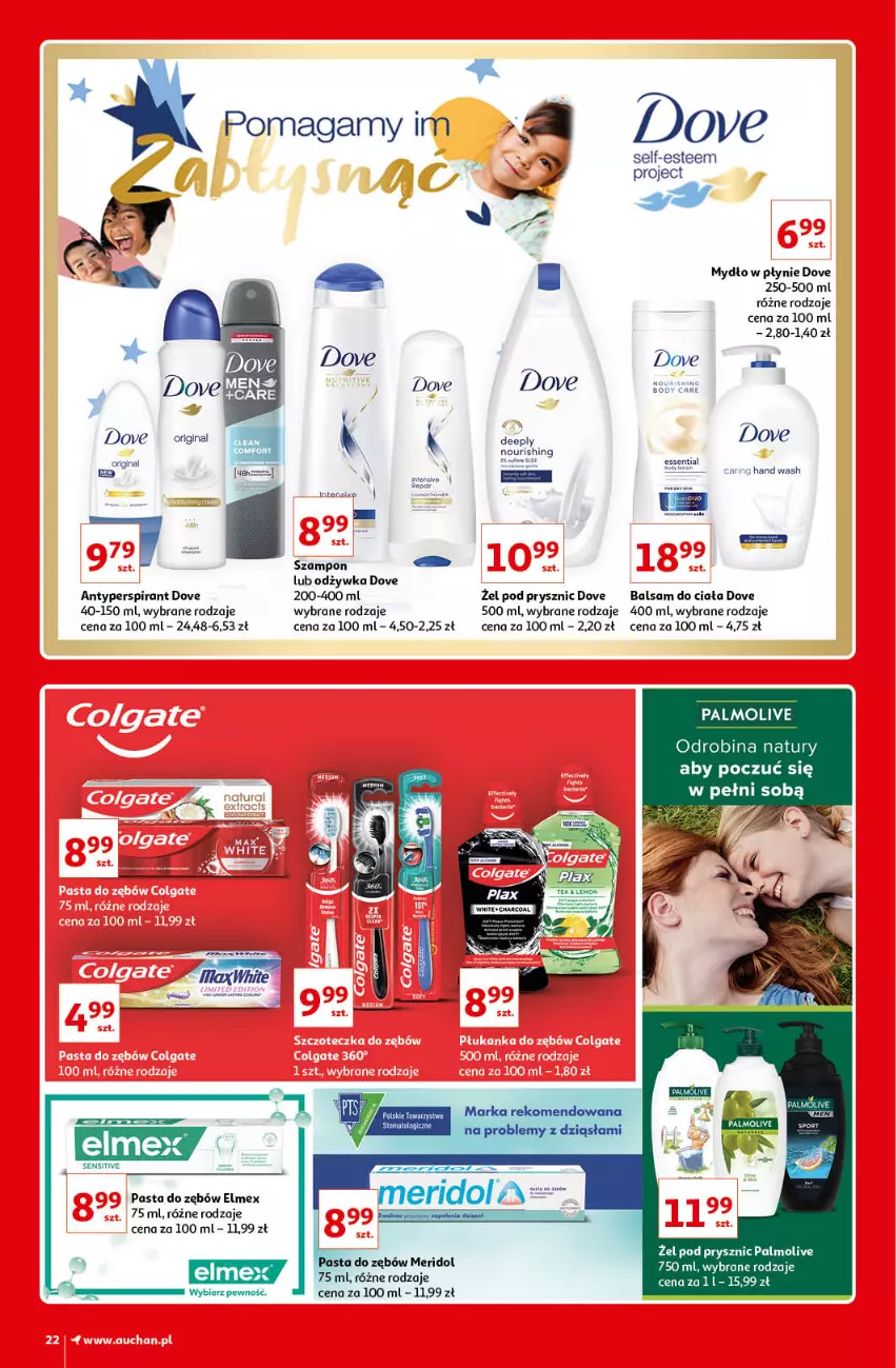 Gazetka promocyjna Auchan - Kultowe Marki Hipermarkety - ważna 04.06 do 11.06.2021 - strona 22 - produkty: Antyperspirant, Balsam do ciała, Body, Dove, Elmex, Gin, Mydło, Mydło w płynie, Odżywka, Palmolive, Pasta do zębów, Szampon