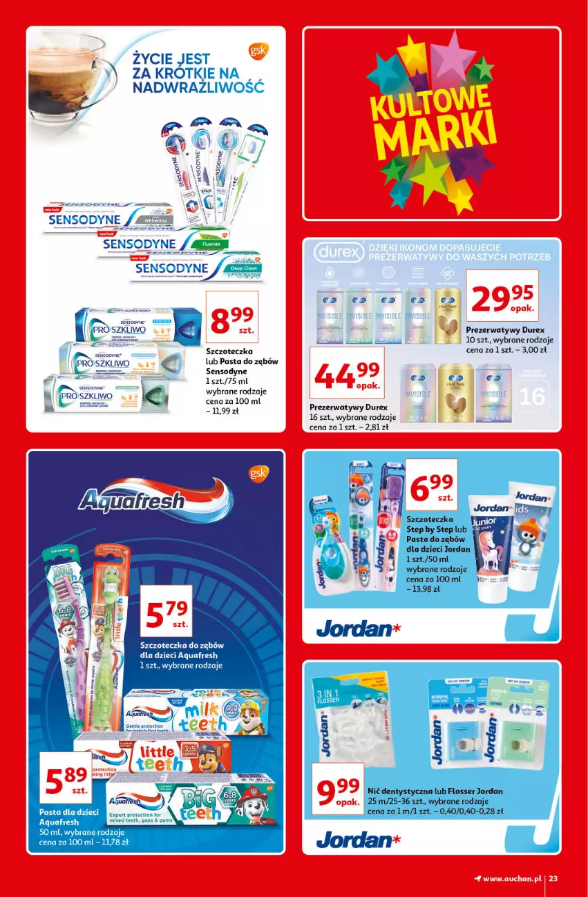 Gazetka promocyjna Auchan - Kultowe Marki Hipermarkety - ważna 04.06 do 11.06.2021 - strona 23 - produkty: Aquafresh, Durex, Dzieci, Pasta do zębów, Piwo, Prezerwatyw, Sensodyne, Szczoteczka, Szczoteczka do zębów