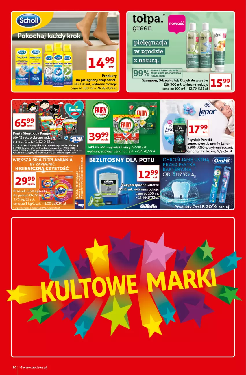 Gazetka promocyjna Auchan - Kultowe Marki Hipermarkety - ważna 04.06 do 11.06.2021 - strona 26 - produkty: Fa, Fairy, Lenor, Odżywka, Olej, Scholl, Szampon, Tablet, Tabletki do zmywarki, Tołpa, Zmywarki