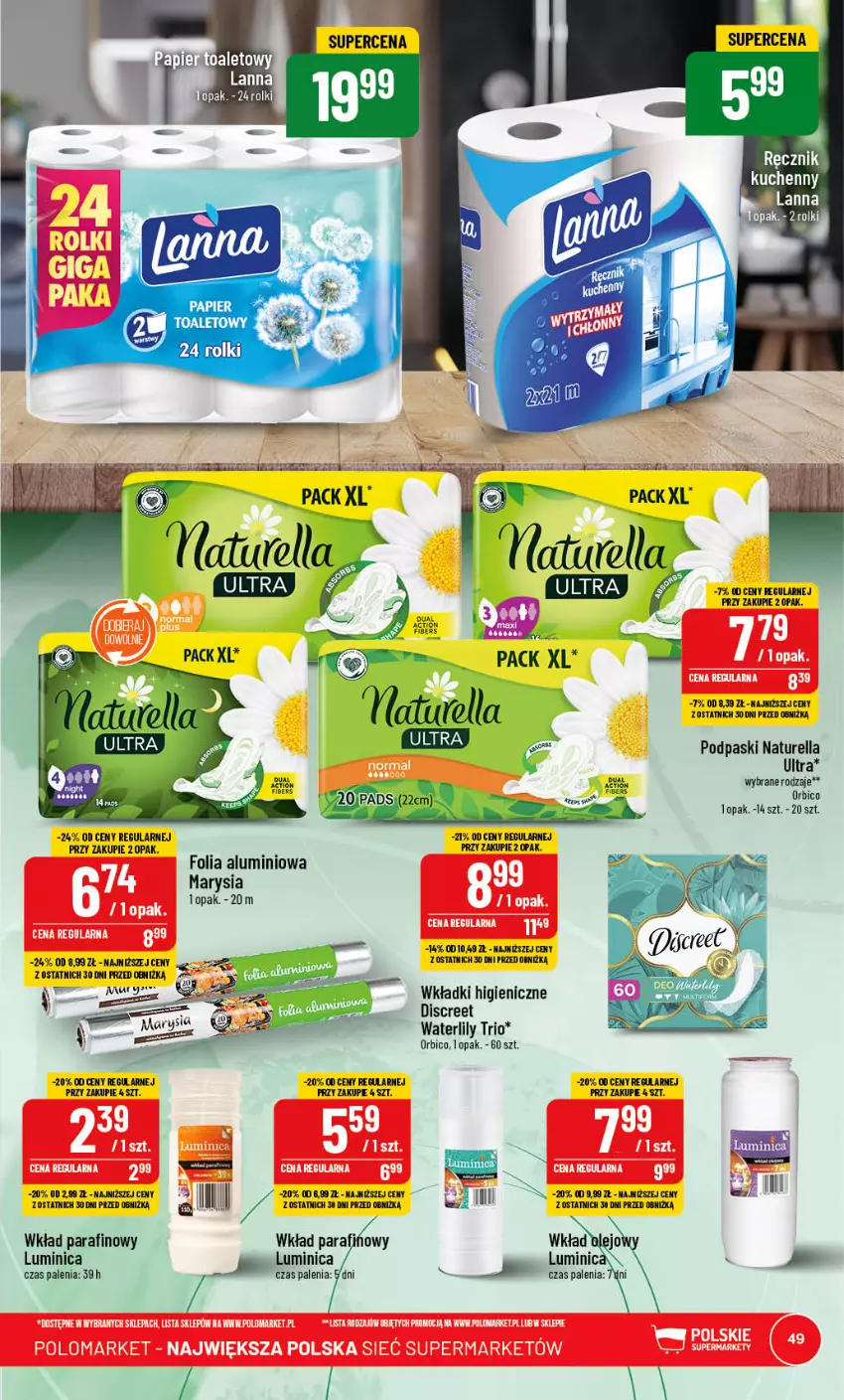 Gazetka promocyjna PoloMarket - Gazetka pomocyjna - ważna 07.06 do 13.06.2023 - strona 49 - produkty: BIC, Discreet, Folia aluminiowa, Naturell, Naturella, Papier, Podpaski, Wkładki