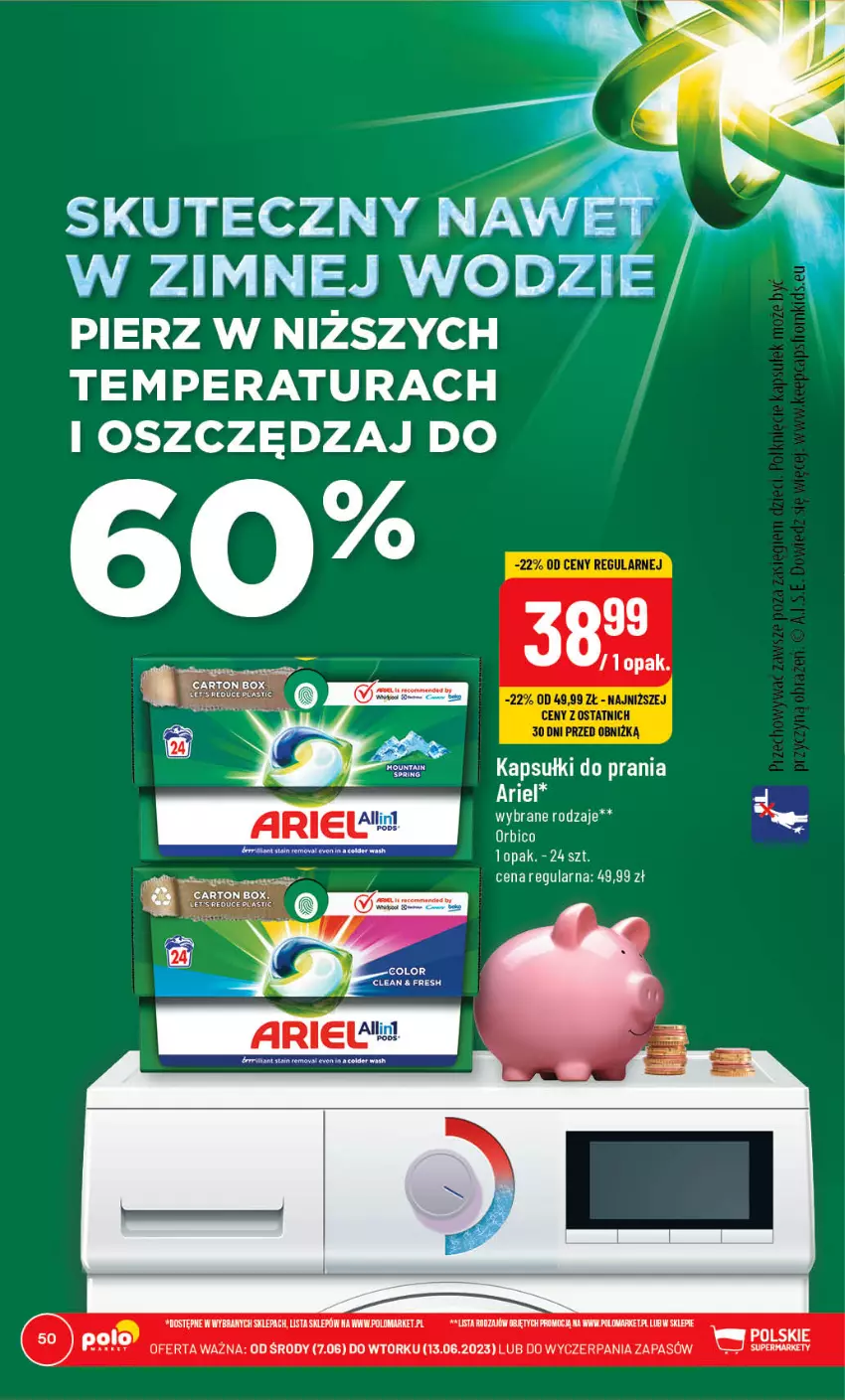 Gazetka promocyjna PoloMarket - Gazetka pomocyjna - ważna 07.06 do 13.06.2023 - strona 50 - produkty: Ariel, Kapsułki do prania