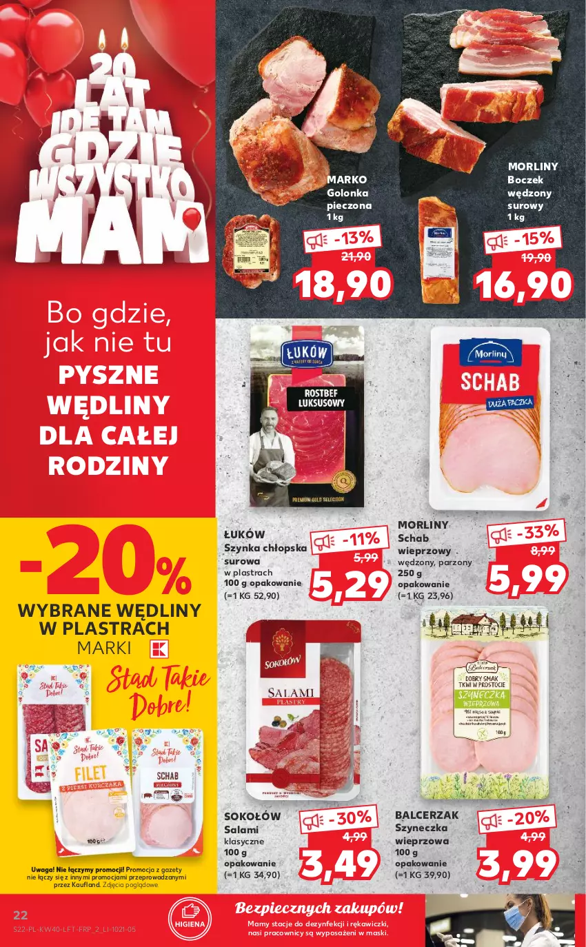 Gazetka promocyjna Kaufland - OFERTA TYGODNIA - ważna 07.10 do 13.10.2021 - strona 22 - produkty: Boczek, Golonka pieczona, Morliny, Piec, Salami, Schab wieprzowy, Sok, Sokołów, Szynka, Waga