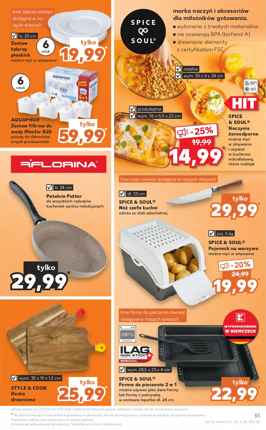 Gazetka promocyjna Kaufland - OFERTA TYGODNIA - ważna 07.10 do 13.10.2021 - strona 51 - produkty: Aquaphor, Fa, Forma do pieczenia, Gra, Naczynie żaroodporne, Noż, Nóż szefa kuchni, Patelnia, Piec, Pojemnik, Por, Talerz, Warzywa, Zestaw talerzy