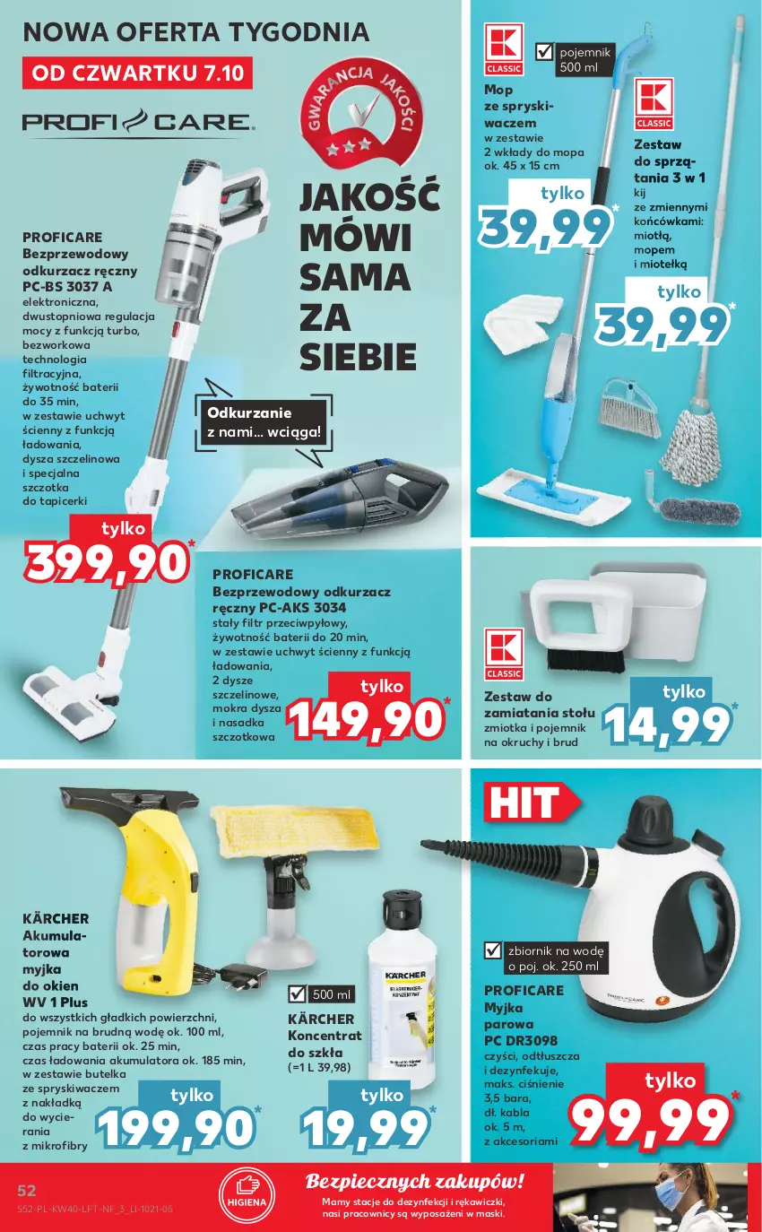 Gazetka promocyjna Kaufland - OFERTA TYGODNIA - ważna 07.10 do 13.10.2021 - strona 52 - produkty: Akumulator, Butelka ze spryskiwaczem, Kärcher, Mop, Myjka do okien, Odkurzacz, Piec, Pojemnik, Szczotka, Top