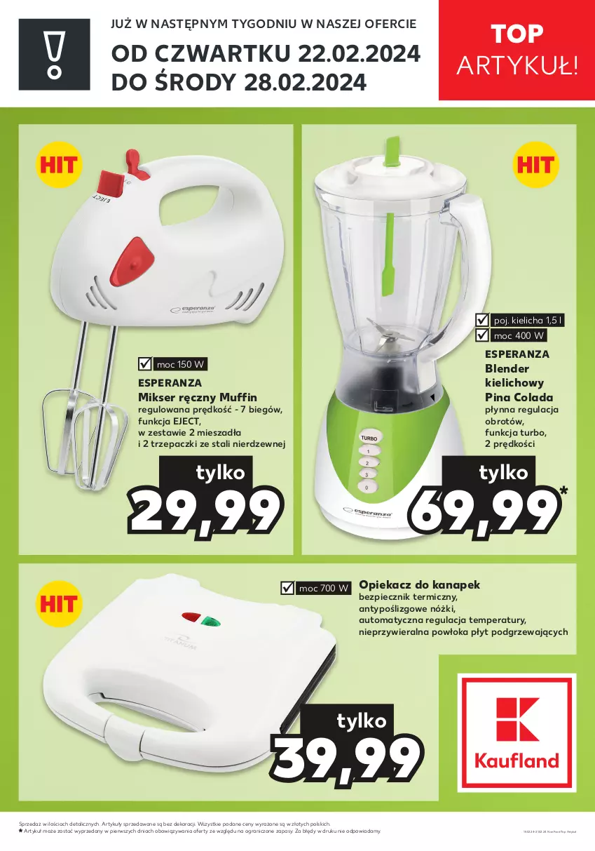 Gazetka promocyjna Kaufland - Zapowiedź oferty - ważna 15.02 do 21.02.2024 - strona 1 - produkty: Blender, Gra, Mikser, Mikser ręczny, Opiekacz do kanapek, Piec, Ser, Top