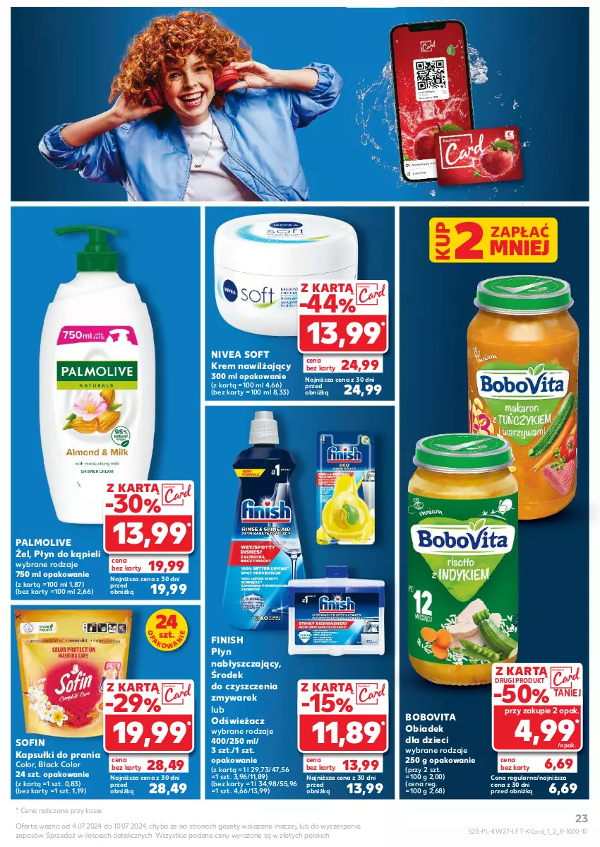 Gazetka promocyjna Kaufland - Gazetka tygodnia - ważna 04.07 do 10.07.2024 - strona 23 - produkty: BoboVita, Dzieci, Finish, Kapsułki do prania, Krem nawilżający, Lack, Nivea, Palmolive, Płyn do kąpieli, Płyn nabłyszczający