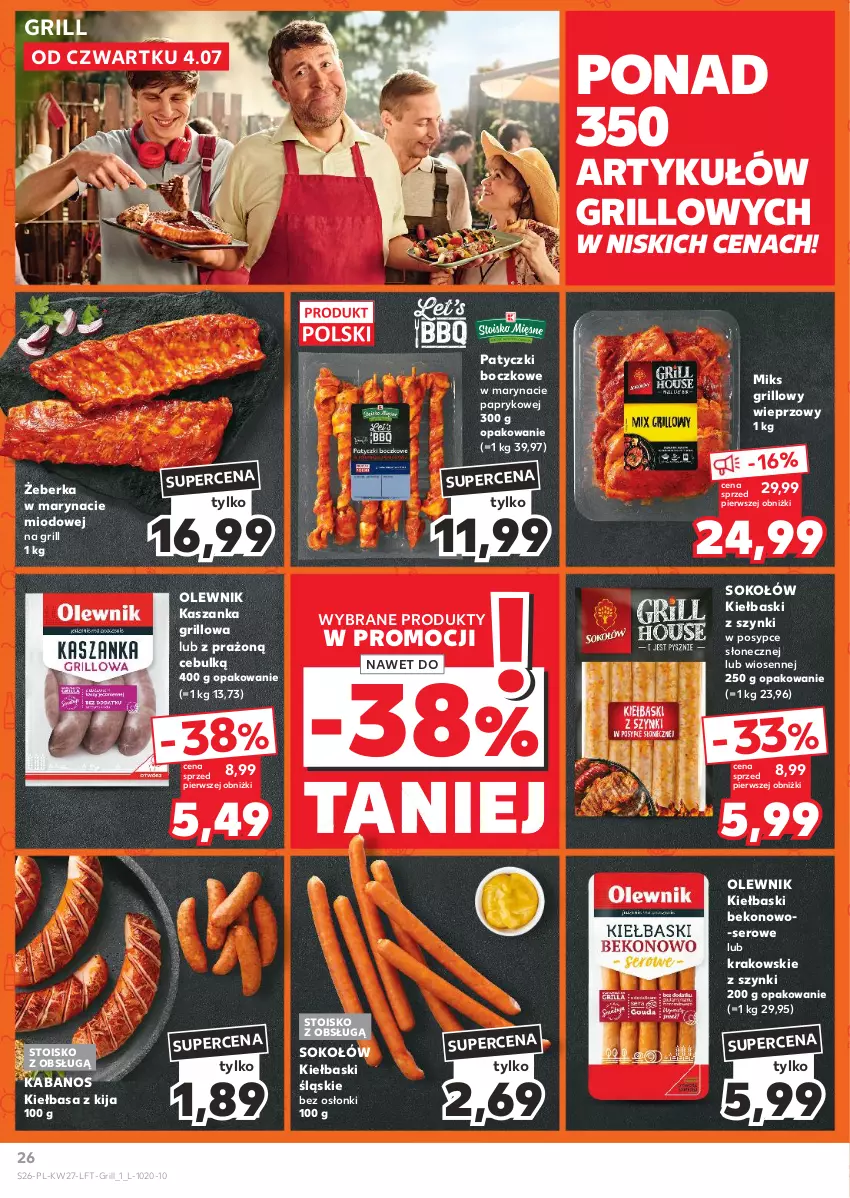 Gazetka promocyjna Kaufland - Gazetka tygodnia - ważna 04.07 do 10.07.2024 - strona 26 - produkty: Beko, Grill, Kabanos, Kasza, Kaszanka, Kiełbasa, Kiełbaski śląskie, Olewnik, Ser, Sok, Sokołów