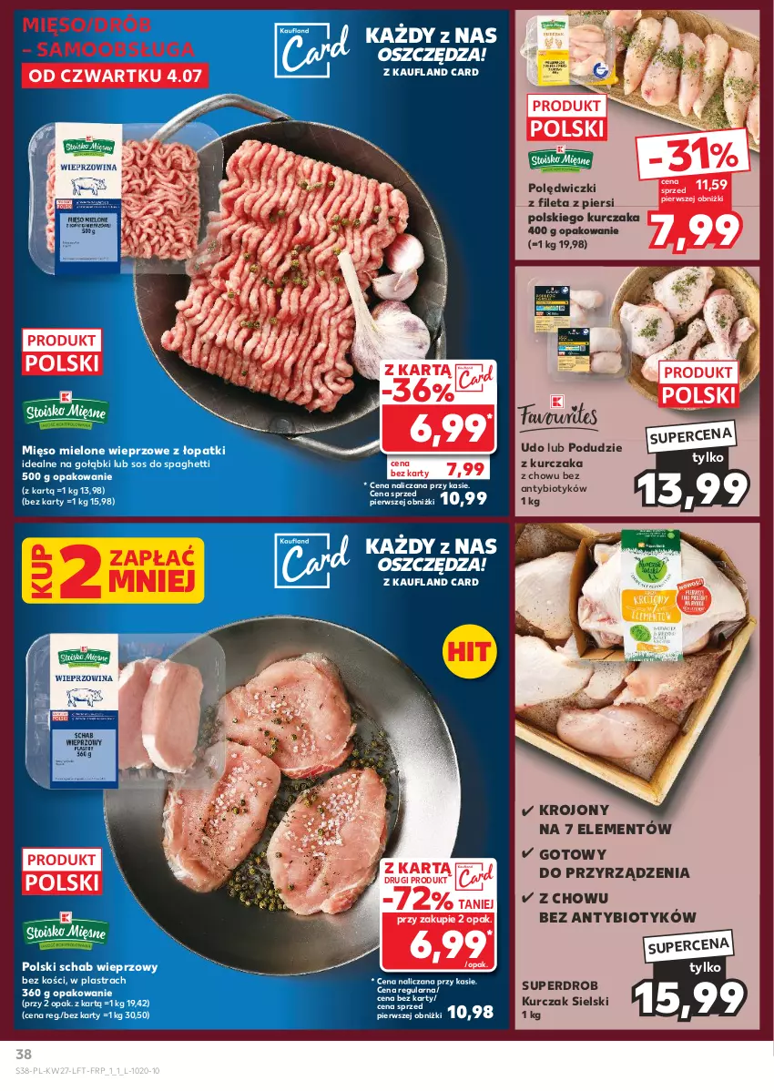 Gazetka promocyjna Kaufland - Gazetka tygodnia - ważna 04.07 do 10.07.2024 - strona 38 - produkty: Drób, Kurczak, Mięso, Mięso mielone, Podudzie z kurczaka, Schab wieprzowy, Sos, Spaghetti