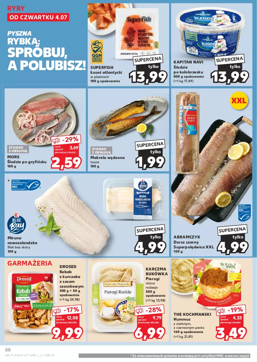 Gazetka promocyjna Kaufland - Gazetka tygodnia - ważna 04.07 do 10.07.2024 - strona 50 - produkty: Dorsz, Gry, Hummus, Kebab, Kebab z kurczaka, Koc, Kurczak, Miruna, Mus, Pesto, Pierogi, Polędwica, Sos, Tusz