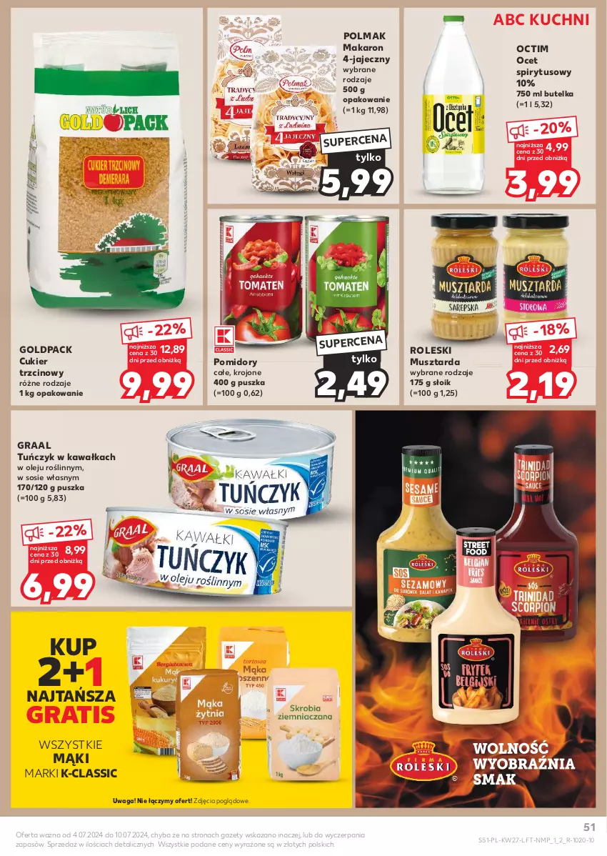 Gazetka promocyjna Kaufland - Gazetka tygodnia - ważna 04.07 do 10.07.2024 - strona 51 - produkty: Cukier, Cukier trzcinowy, Gra, Graal, Kawa, Makaron, Mus, Musztarda, Ocet, Olej, Olma, Pomidory, Sos, Tuńczyk, Waga