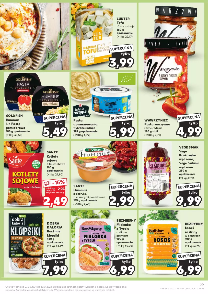 Gazetka promocyjna Kaufland - Gazetka tygodnia - ważna 04.07 do 10.07.2024 - strona 55 - produkty: Hummus, Klopsiki, Kotlet, Mus, Pasta warzywna, Salami, Sante, Tofu