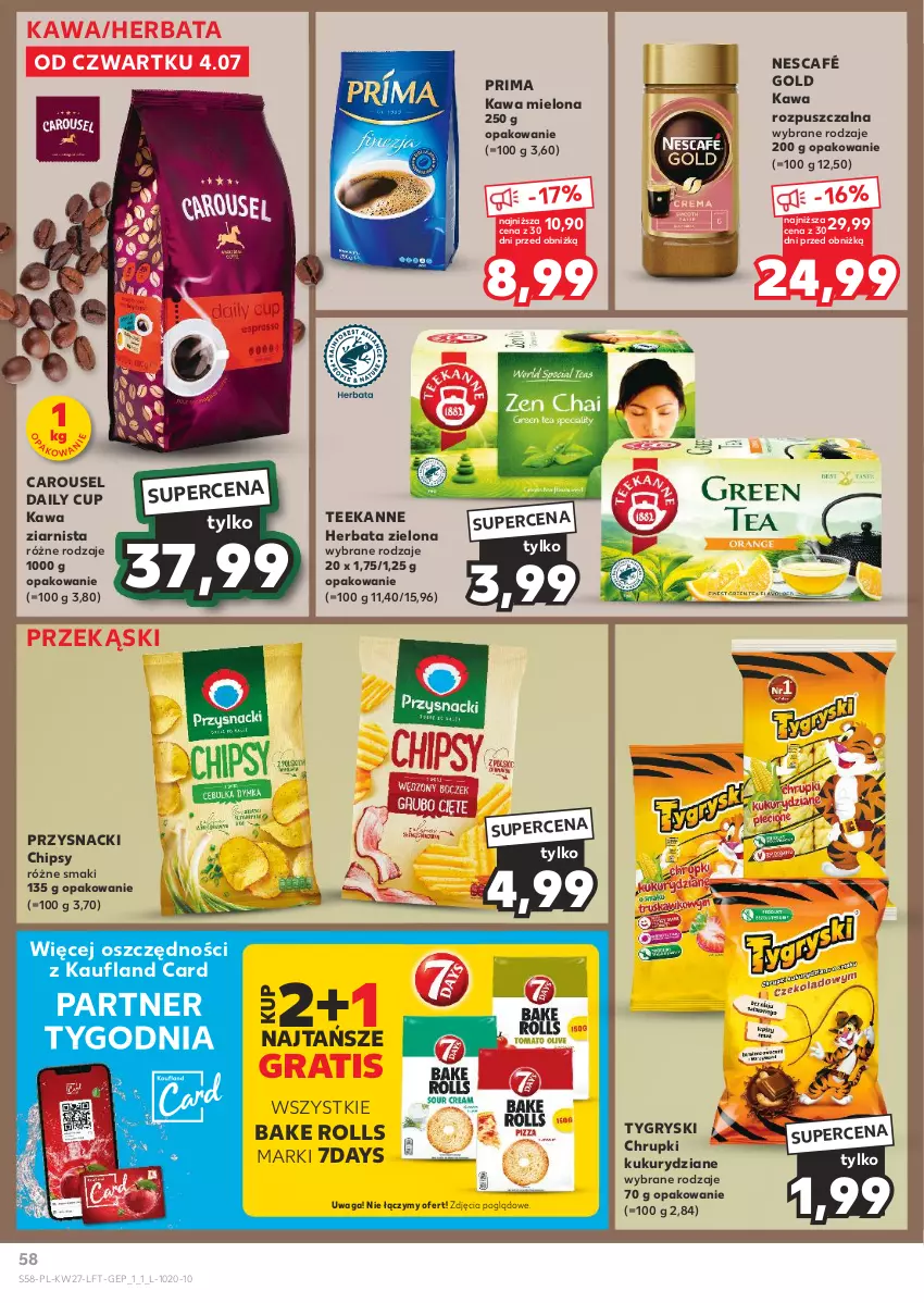 Gazetka promocyjna Kaufland - Gazetka tygodnia - ważna 04.07 do 10.07.2024 - strona 58 - produkty: Bake Rolls, Chipsy, Chrupki, Gra, Gry, Herbata, Kawa, Kawa mielona, Kawa rozpuszczalna, Kawa ziarnista, Nescafé, Prima, Przysnacki, Teekanne, Waga