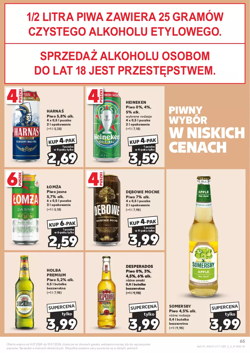 Gazetka promocyjna Kaufland - Gazetka tygodnia - ważna 04.07 do 10.07.2024 - strona 65 - produkty: Desperados, Gra, Harnaś, Heineken, Piwa, Piwo, Piwo jasne, Somersby