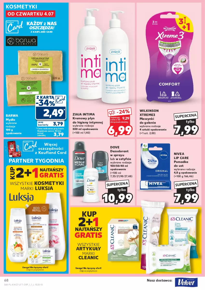 Gazetka promocyjna Kaufland - Gazetka tygodnia - ważna 04.07 do 10.07.2024 - strona 68 - produkty: Cleanic, Dezodorant, Dove, Gra, Luksja, Mydło, Nivea, Płyn do higieny intymnej, Waga, Ziaja