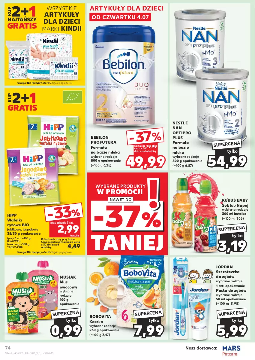 Gazetka promocyjna Kaufland - Gazetka tygodnia - ważna 04.07 do 10.07.2024 - strona 74 - produkty: BEBILON, BoboVita, Dzieci, Gra, HiPP, Kindii, Kubuś, Mus, NAN Optipro, Napój, Nestlé, Pasta do zębów, Ryż, Sok, Szczoteczka, Szczoteczka do zębów, Waga