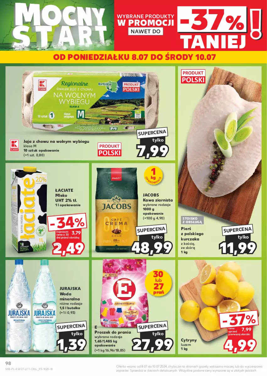 Gazetka promocyjna Kaufland - Gazetka tygodnia - ważna 04.07 do 10.07.2024 - strona 98 - produkty: Cytryny, Jacobs, Jaja, Kawa, Kawa ziarnista, Kurczak, Mleko, Proszek do prania, Woda, Woda mineralna