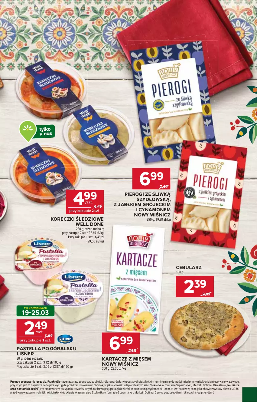 Gazetka promocyjna Stokrotka - Supermarket - ważna 19.03 do 25.03.2026 - strona 27 - produkty: Cebula, Koreczki śledziowe, Lisner, Mięso, Optima, Owoce, Pastella, Pierogi, Warzywa