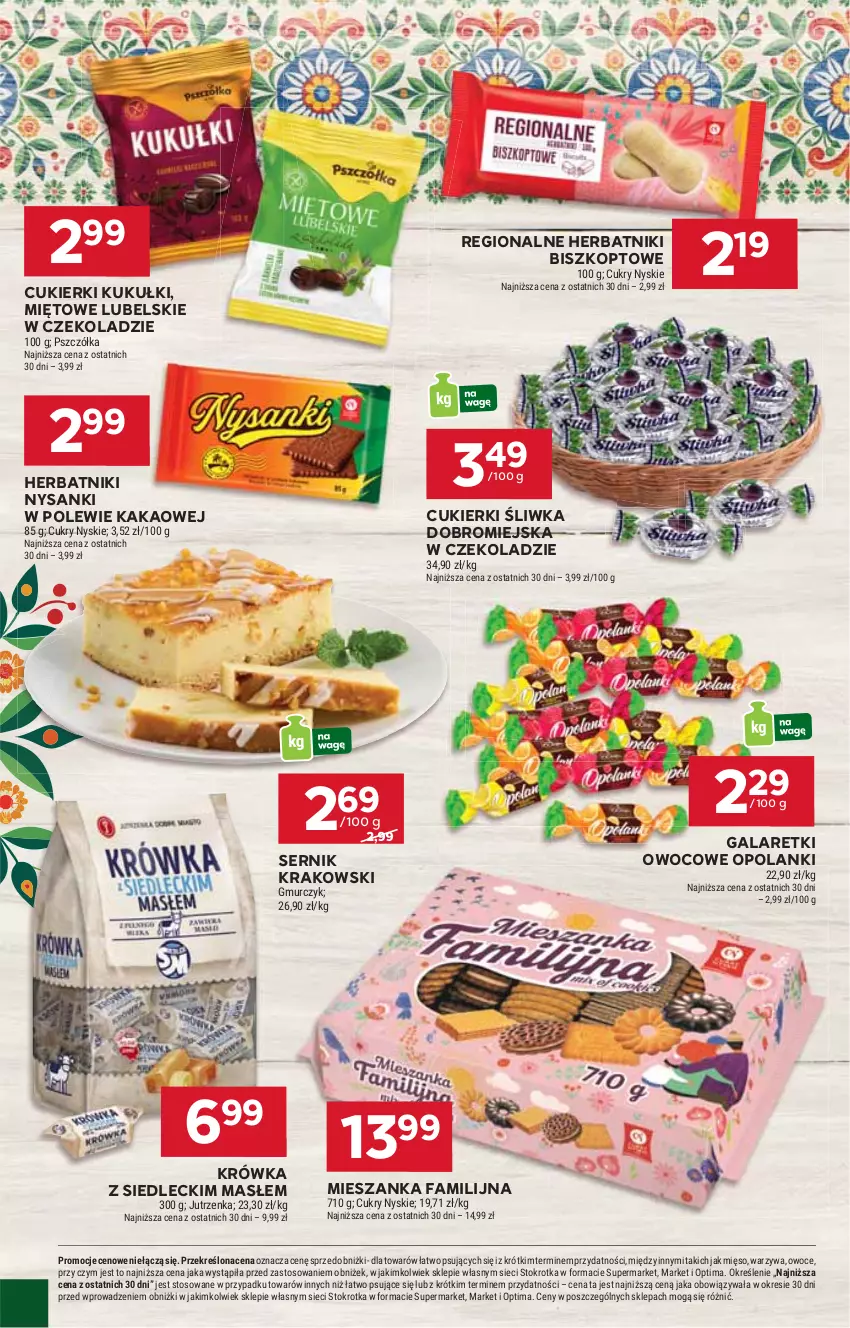 Gazetka promocyjna Stokrotka - Supermarket - ważna 19.03 do 25.03.2026 - strona 30 - produkty: Cukier, Cukierki, Fa, Gala, Galaretki, Herbatniki, Jutrzenka, Kakao, Lanki, Mięso, Optima, Owoce, Sanki, Ser, Warzywa