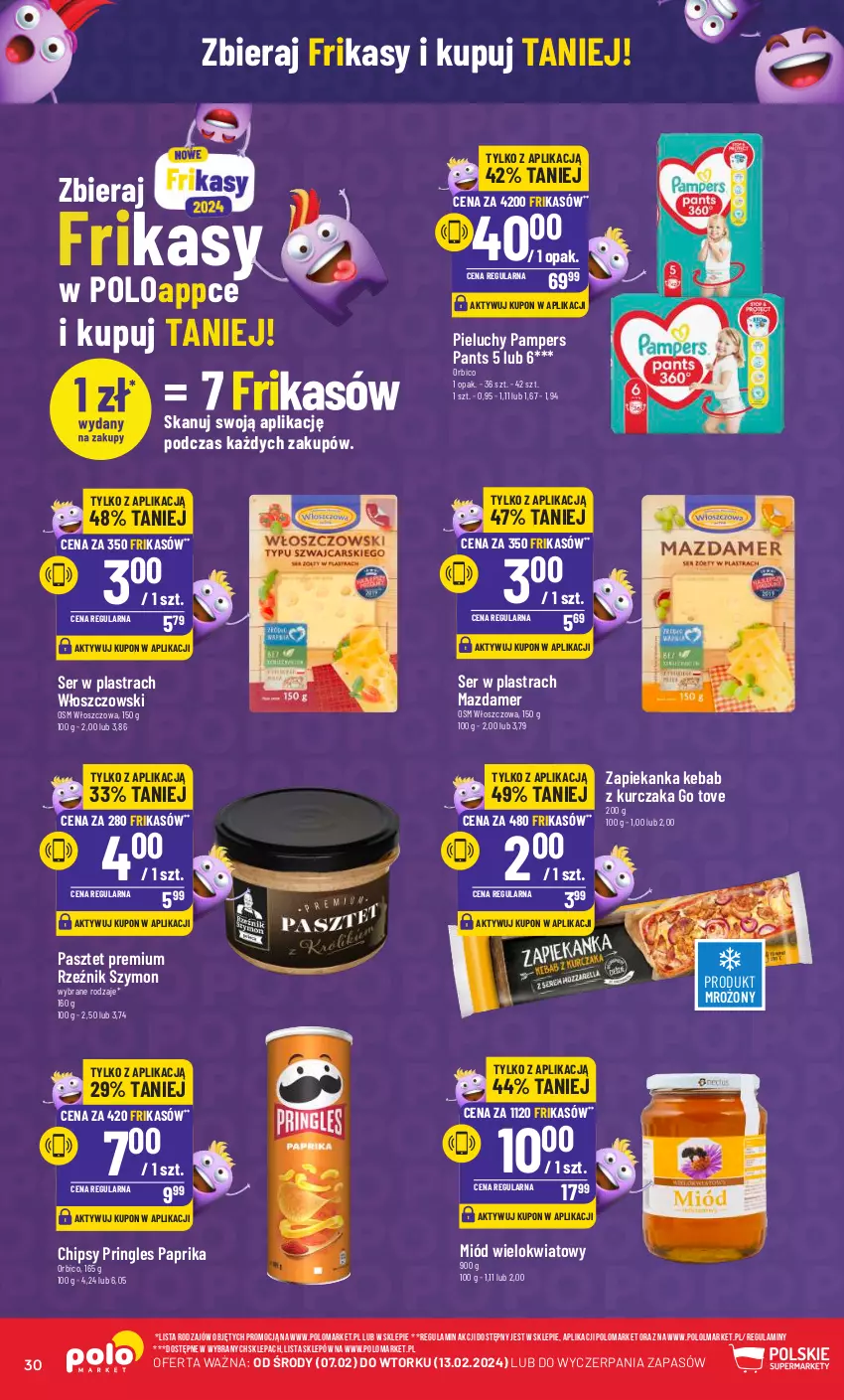 Gazetka promocyjna PoloMarket - Gazetka pomocyjna - ważna 07.02 do 13.02.2024 - strona 30 - produkty: BIC, Chipsy, Kebab, Kurczak, Mazdamer, Miód, Olma, Pampers, Pasztet, Pieluchy, Pringles, Ser, Włoszczowski, Zapiekanka