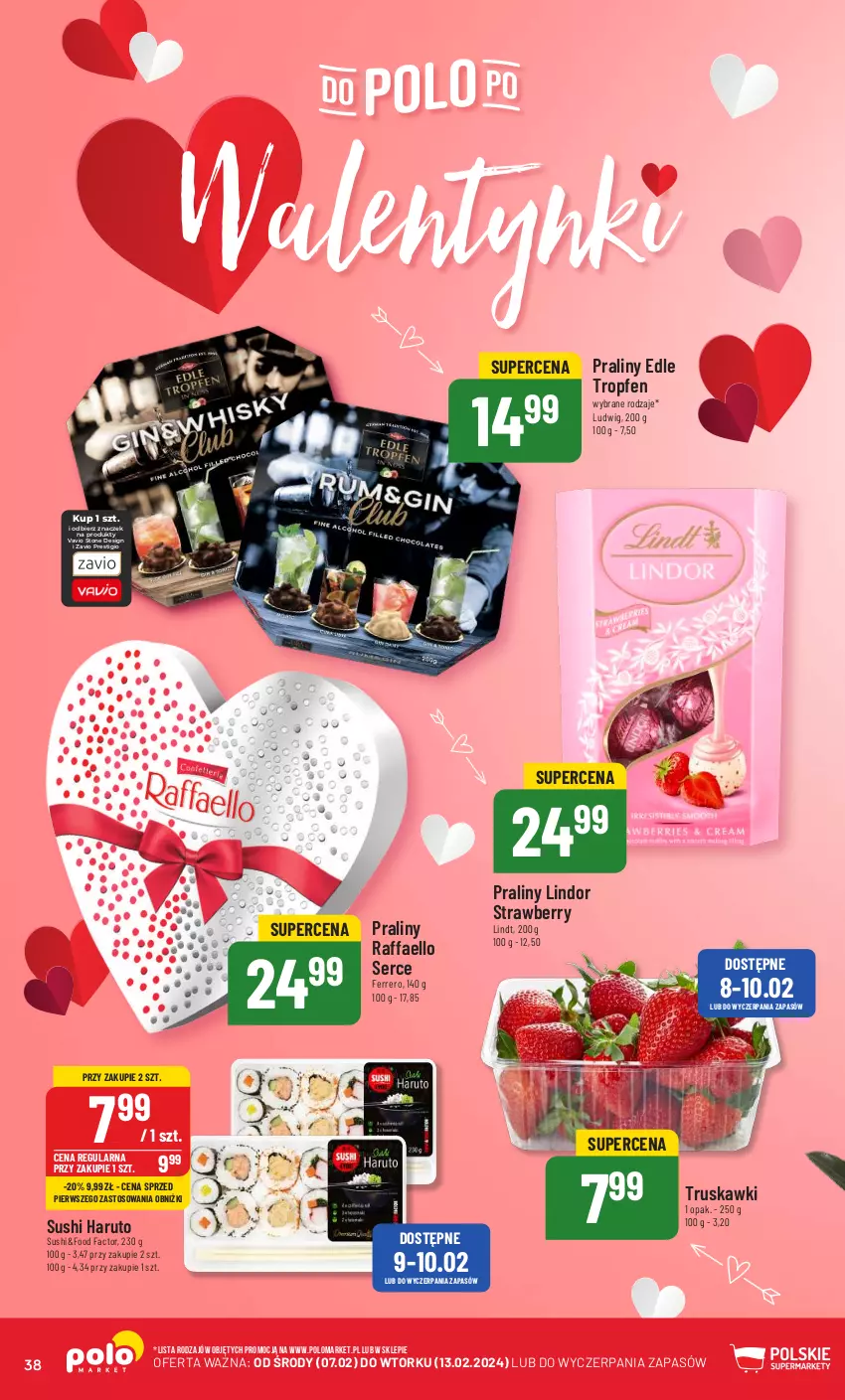 Gazetka promocyjna PoloMarket - Gazetka pomocyjna - ważna 07.02 do 13.02.2024 - strona 38 - produkty: Fa, Ferrero, Lindor, Lindt, Praliny, Raffaello, Ser, Sushi, Truskawki