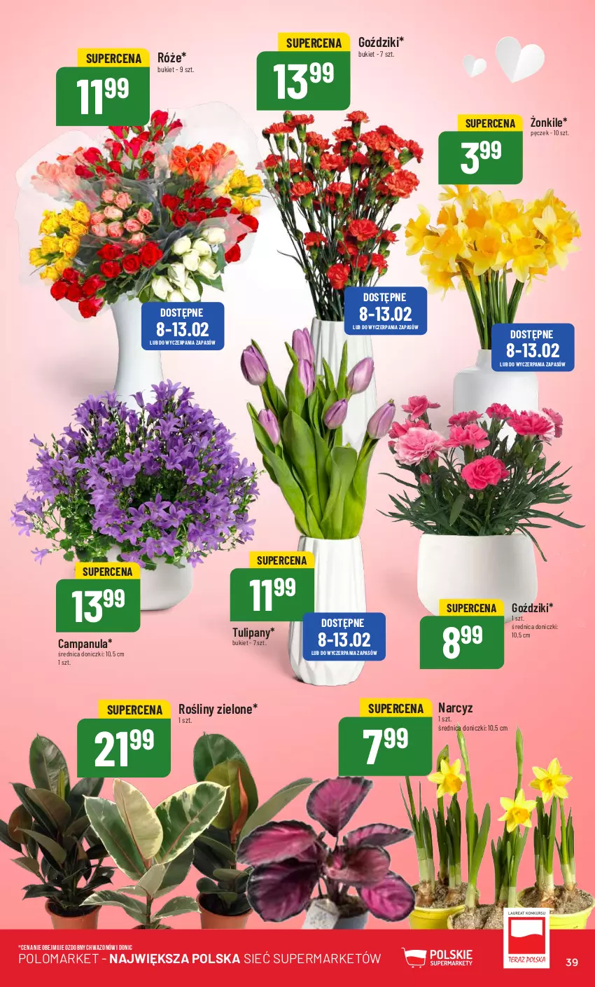 Gazetka promocyjna PoloMarket - Gazetka pomocyjna - ważna 07.02 do 13.02.2024 - strona 39 - produkty: Bukiet, Campanula, Narcyz, Tulipan, Wazon