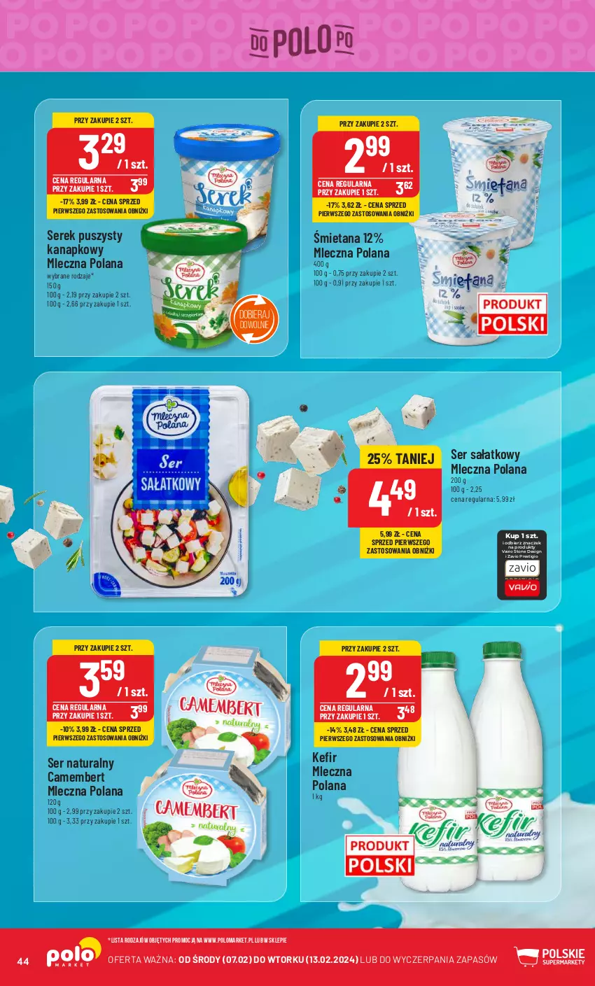 Gazetka promocyjna PoloMarket - Gazetka pomocyjna - ważna 07.02 do 13.02.2024 - strona 44 - produkty: Camembert, Kefir, LANA, Sałat, Ser, Serek, Serek puszysty