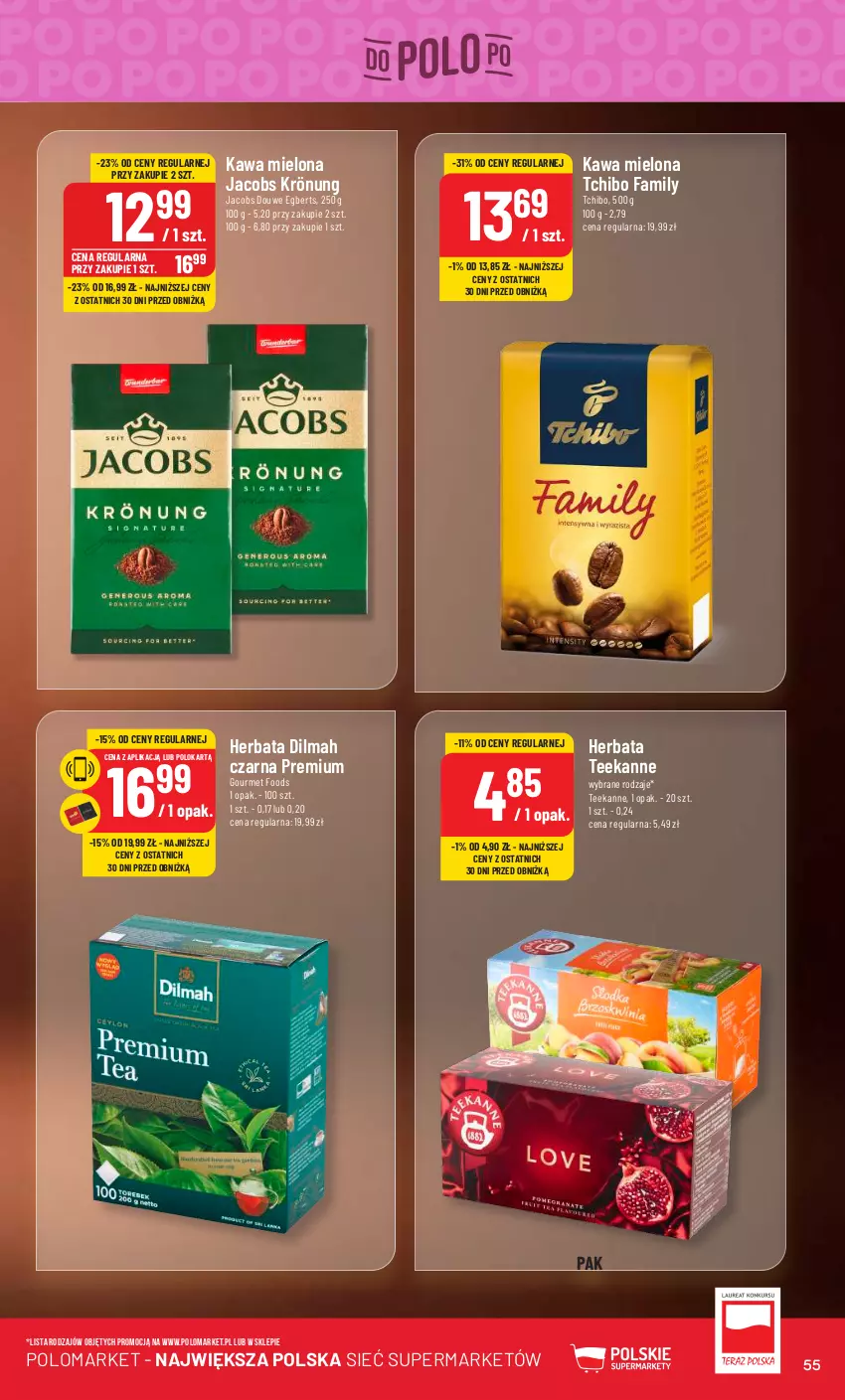 Gazetka promocyjna PoloMarket - Gazetka pomocyjna - ważna 07.02 do 13.02.2024 - strona 55 - produkty: Dilmah, Fa, Herbata, Jacobs, Jacobs Krönung, Kawa, Kawa mielona, Tchibo, Tchibo Family, Teekanne