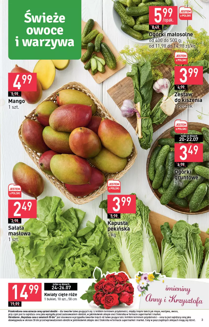 Gazetka promocyjna Stokrotka - Market - ważna 20.07 do 26.07.2023 - strona 3 - produkty: Bukiet, Fa, Kwiaty cięte, Mango, Mięso, Owoce, Warzywa