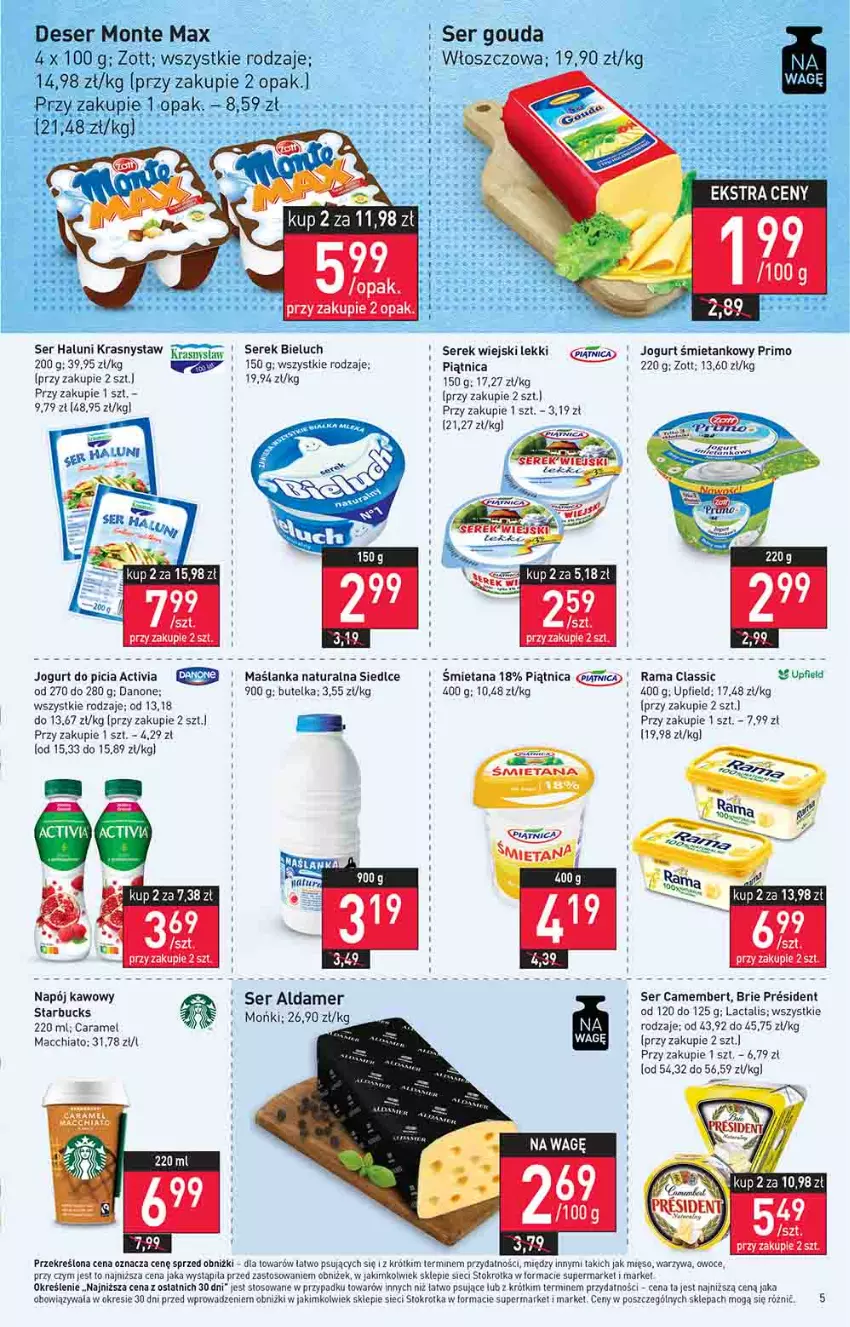 Gazetka promocyjna Stokrotka - Market - ważna 20.07 do 26.07.2023 - strona 6 - produkty: Activia, Bieluch, Brie, Camembert, Chia, Danone, Deser, Gouda, Jogurt, Maślanka, Mięso, Monte, Napój, Owoce, Piątnica, Pur, Rama, Ser, Serek, Serek wiejski, Warzywa, Zott