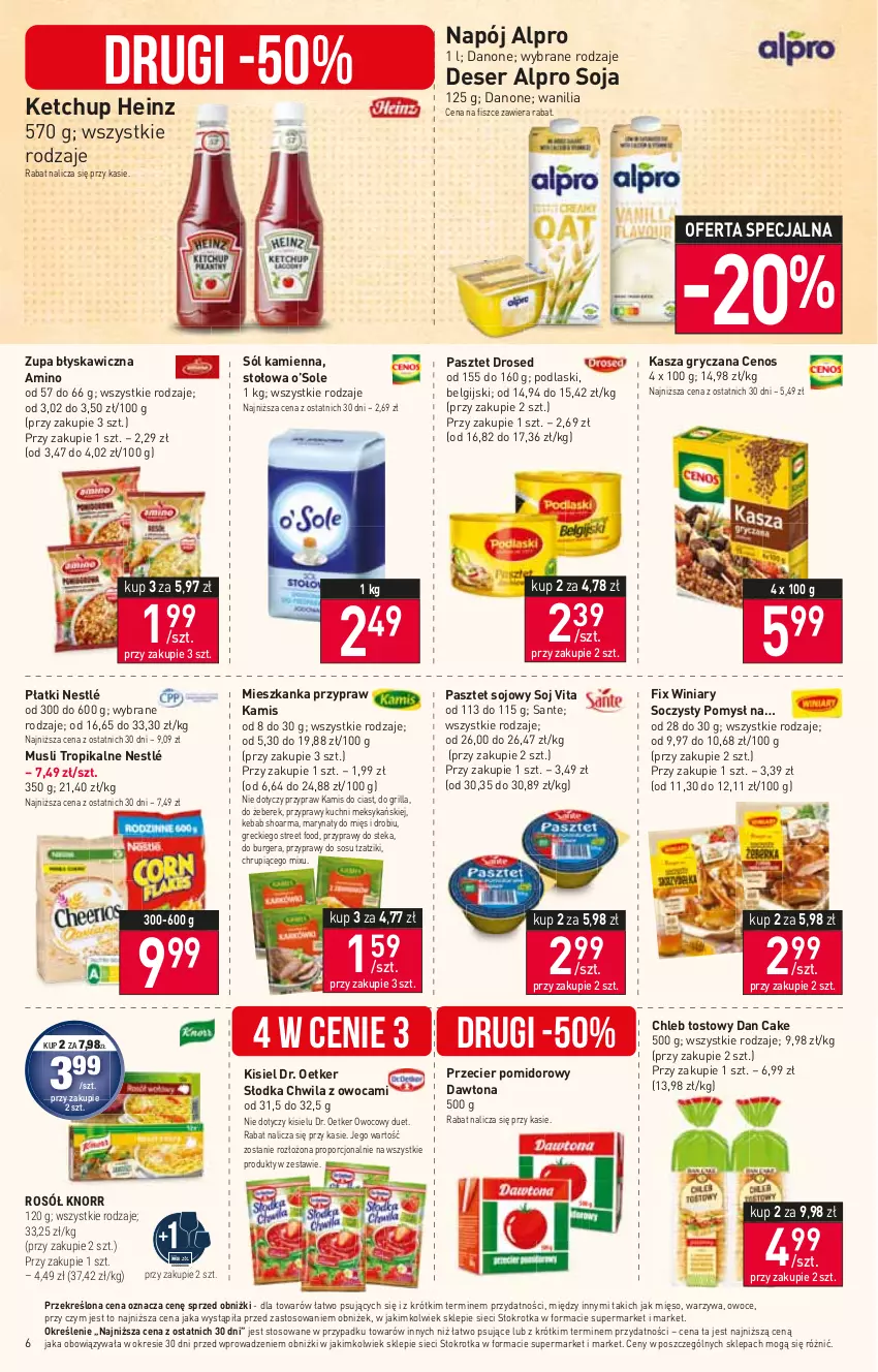 Gazetka promocyjna Stokrotka - Market - ważna 13.07 do 19.07.2023 - strona 7 - produkty: Alpro, Burger, Cenos, Chleb, Chleb tostowy, Dan Cake, Danone, Dawtona, Deser, Dr. Oetker, Grill, Gry, Heinz, Kamis, Kasza, Kasza gryczana, Kebab, Ketchup, Kisiel, LG, Mięso, Mus, Napój, Nestlé, Owoce, Pasztet, Podlaski, Por, Przyprawy, Sante, Ser, Shoarma, Słodka Chwila, Sól, Sos, Stek, Warzywa, Winiary, Zupa