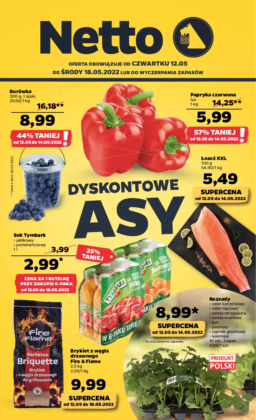 Gazetka promocyjna Netto - Gazetka spożywcza 12.05-18.05 - ważna 12.05 do 18.05.2022 - strona 1 - produkty: Borówka, Grunt, Masło, Ogórek, Papryka, Papryka czerwona, Piast, Por, Sałat, Sałata masłowa, Seler naciowy, Sok, Tymbark