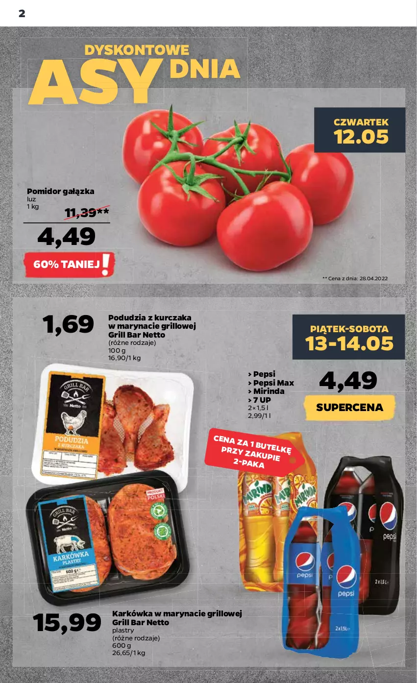 Gazetka promocyjna Netto - Gazetka spożywcza 12.05-18.05 - ważna 12.05 do 18.05.2022 - strona 2 - produkty: Grill, Kurczak, Mirinda, Pepsi, Pepsi max