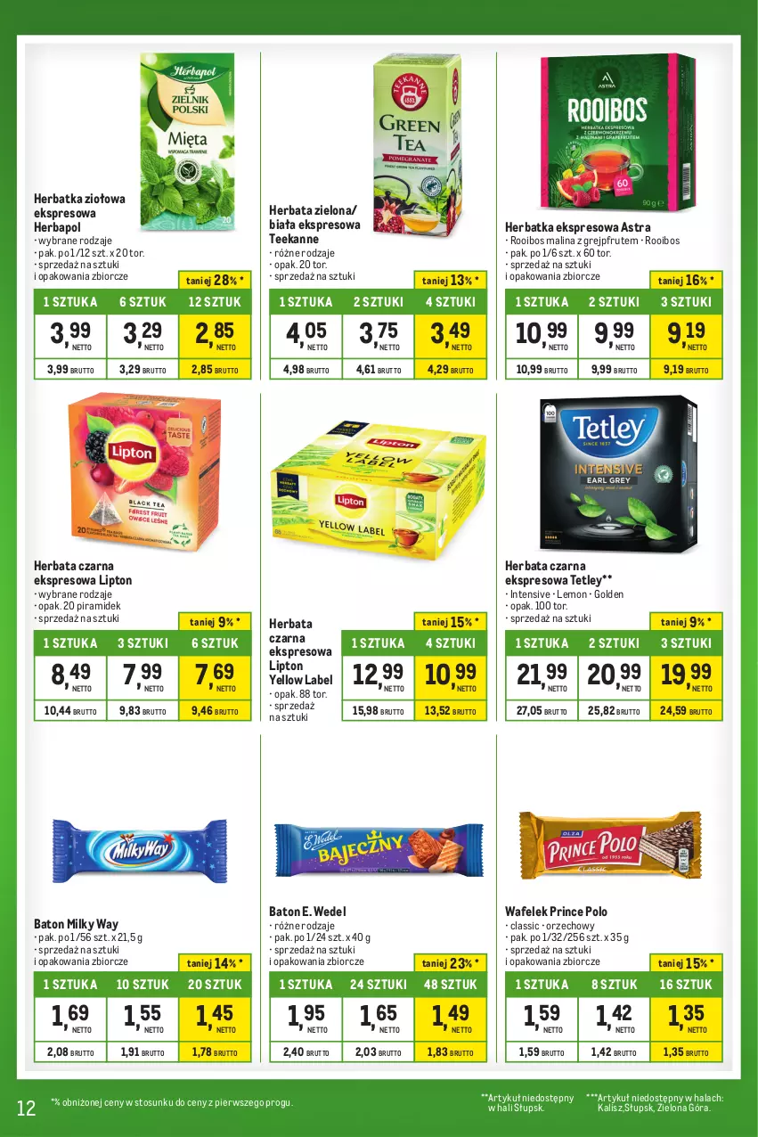 Gazetka promocyjna Makro - Kupujesz więcej płacisz mniej - oferta z alkoholem - ważna 20.02 do 18.03.2024 - strona 12 - produkty: Baton, E. Wedel, Grejpfrut, Herbapol, Herbata, Herbata czarna, Lipton, Milky Way, Prince Polo, Teekanne, Tetley, Wafelek