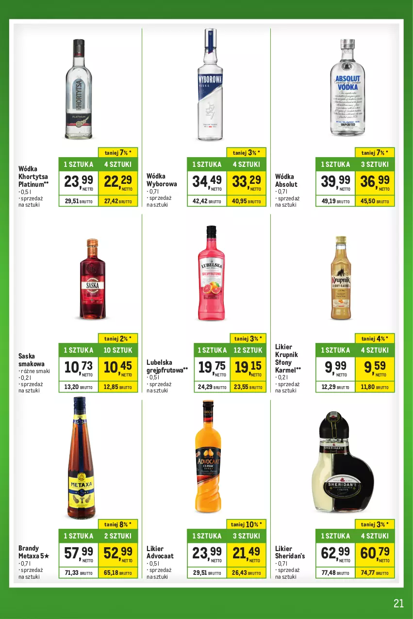 Gazetka promocyjna Makro - Kupujesz więcej płacisz mniej - oferta z alkoholem - ważna 20.02 do 18.03.2024 - strona 21 - produkty: Absolut, Advocaat, Brandy, Grejpfrut, Krupnik, Likier, Metaxa, Saska, Wódka, Wyborowa