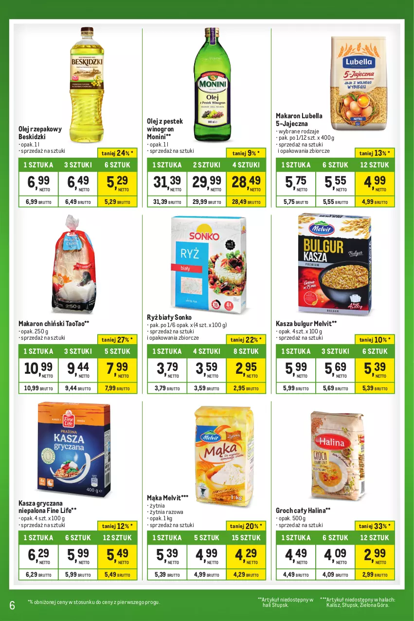 Gazetka promocyjna Makro - Kupujesz więcej płacisz mniej - oferta z alkoholem - ważna 20.02 do 18.03.2024 - strona 6 - produkty: Bell, Bella, Beskidzki, Bulgur, Groch, Gry, Kasza, Kasza gryczana, LG, Lubella, Mąka, Makaron, Makaron chiński, Melvit, Monini, Olej, Olej rzepakowy, Ryż, Ryż biały, Sonko, Stek, TaoTao, Wino