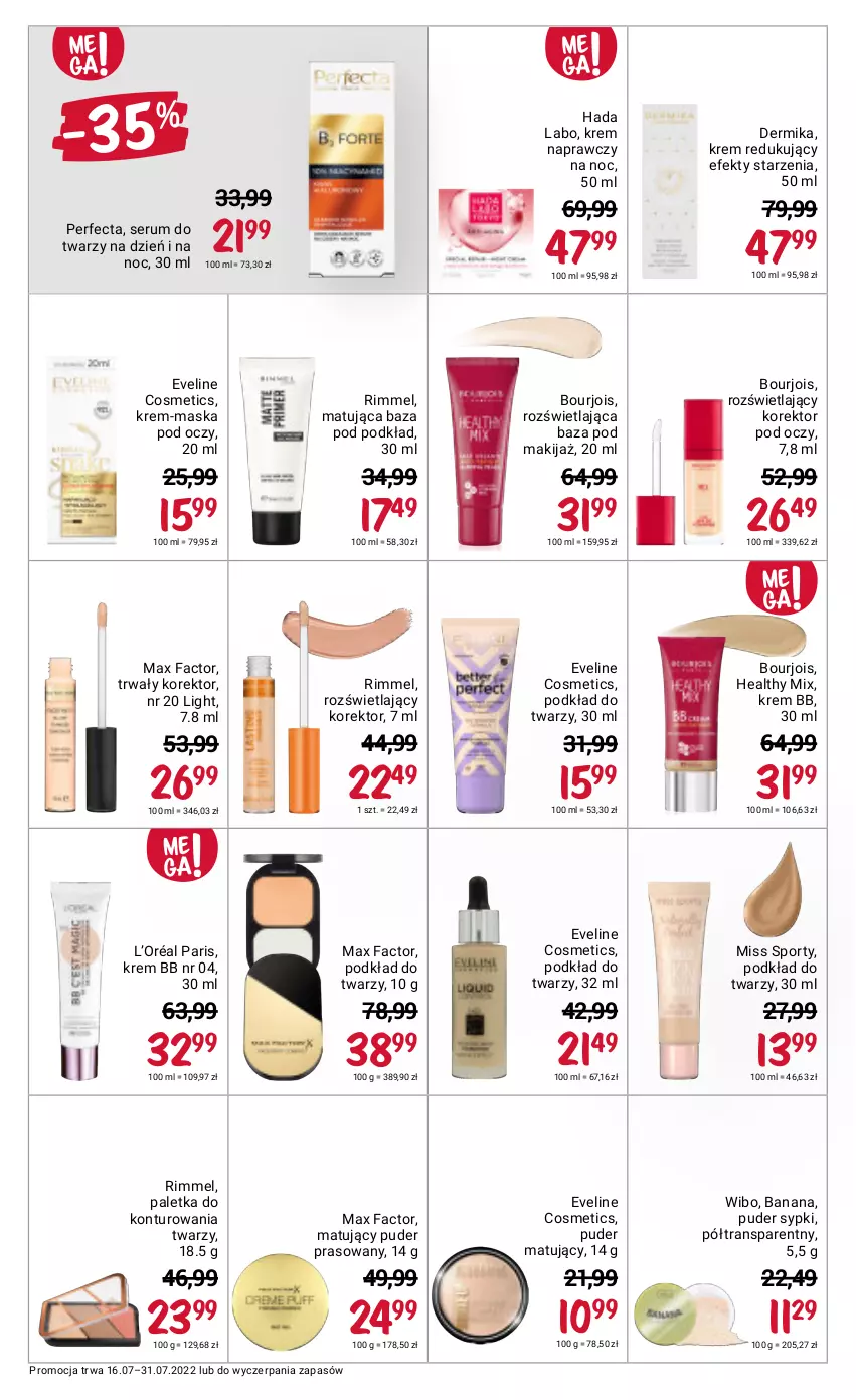 Gazetka promocyjna Rossmann - ważna 16.07 do 31.07.2022 - strona 10 - produkty: Bourjois, Dermika, Eveline, Fa, Krem bb, L’Oréal, Makijaż, Maska, Max Factor, Miss Sporty, Perfecta, Podkład, Podkład do twarzy, Por, Puder, Puder prasowany, Rum, Ser, Serum, Serum do twarzy, Sport, Tran, Wibo