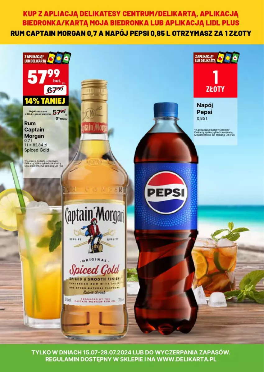 Gazetka promocyjna Delikatesy Centrum - DeliBarek DC29-DC30 - ważna 15.07 do 28.07.2024 - strona 14 - produkty: Captain Morgan, Dron, Gin, Napój, Pepsi, Rum