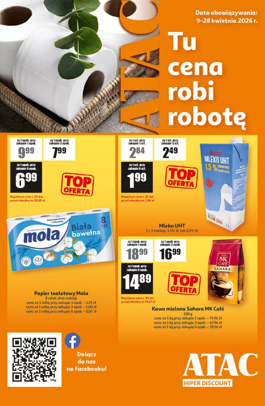 Gazetka promocyjna Auchan - Gazetka ATAC Hiper Discount - ważna 09.04 do 28.04.2026 - strona 1 - produkty: Kawa, Kawa mielona, Mleko, Mola, Papier, Papier toaletowy