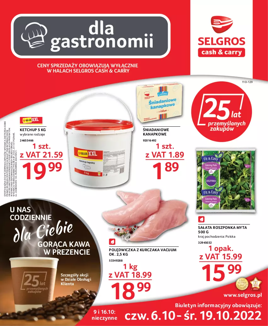 Gazetka promocyjna Selgros - Oferta gastronomiczna - ważna 06.10 do 19.10.2022 - strona 1 - produkty: Danio, Fa, Kawa, Ketchup, Kurczak, LG, Roszponka, Sałat, Tran