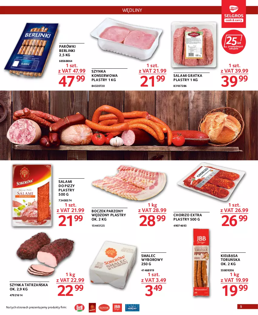 Gazetka promocyjna Selgros - Oferta gastronomiczna - ważna 06.10 do 19.10.2022 - strona 5 - produkty: Berlinki, Boczek, Gra, Kiełbasa, Parówki, Salami, Ser, Smalec, Szynka, Szynka konserwowa