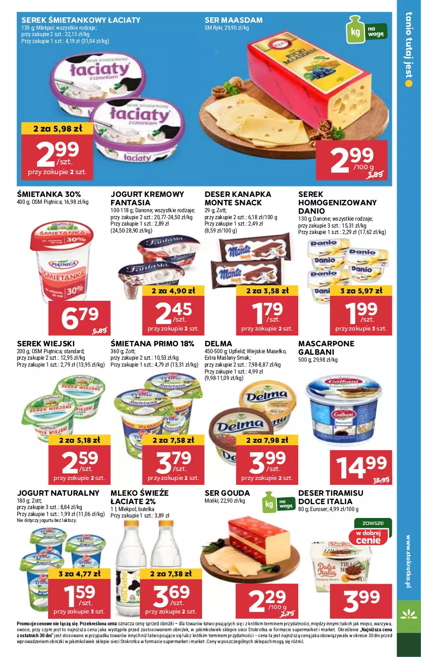 Gazetka promocyjna Stokrotka - Market Opole/Radom - ważna 07.11 do 13.11.2024 - strona 11 - produkty: Danio, Danone, Delma, Deser, Fa, Fanta, Galbani, Gouda, Jogurt, Jogurt naturalny, Maasdam, Mascarpone, Mięso, Mleko, Monte, Owoce, Ser, Serek, Serek homogenizowany, Serek wiejski, Warzywa, Zott