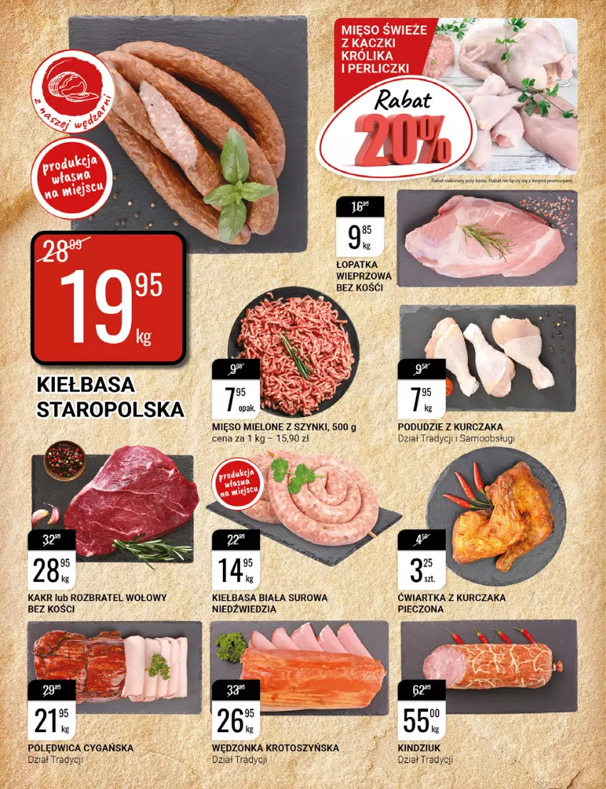 Gazetka promocyjna Bi1 - Dzień Kobiet - ważna 02.03 do 08.03.2022 - strona 6 - produkty: Kiełbasa, Kiełbasa biała, Kindziuk, Kurczak, Mięso, Mięso mielone, Mięso mielone z szynki, Piec, Podudzie z kurczaka, Polędwica, Rozbratel wołowy