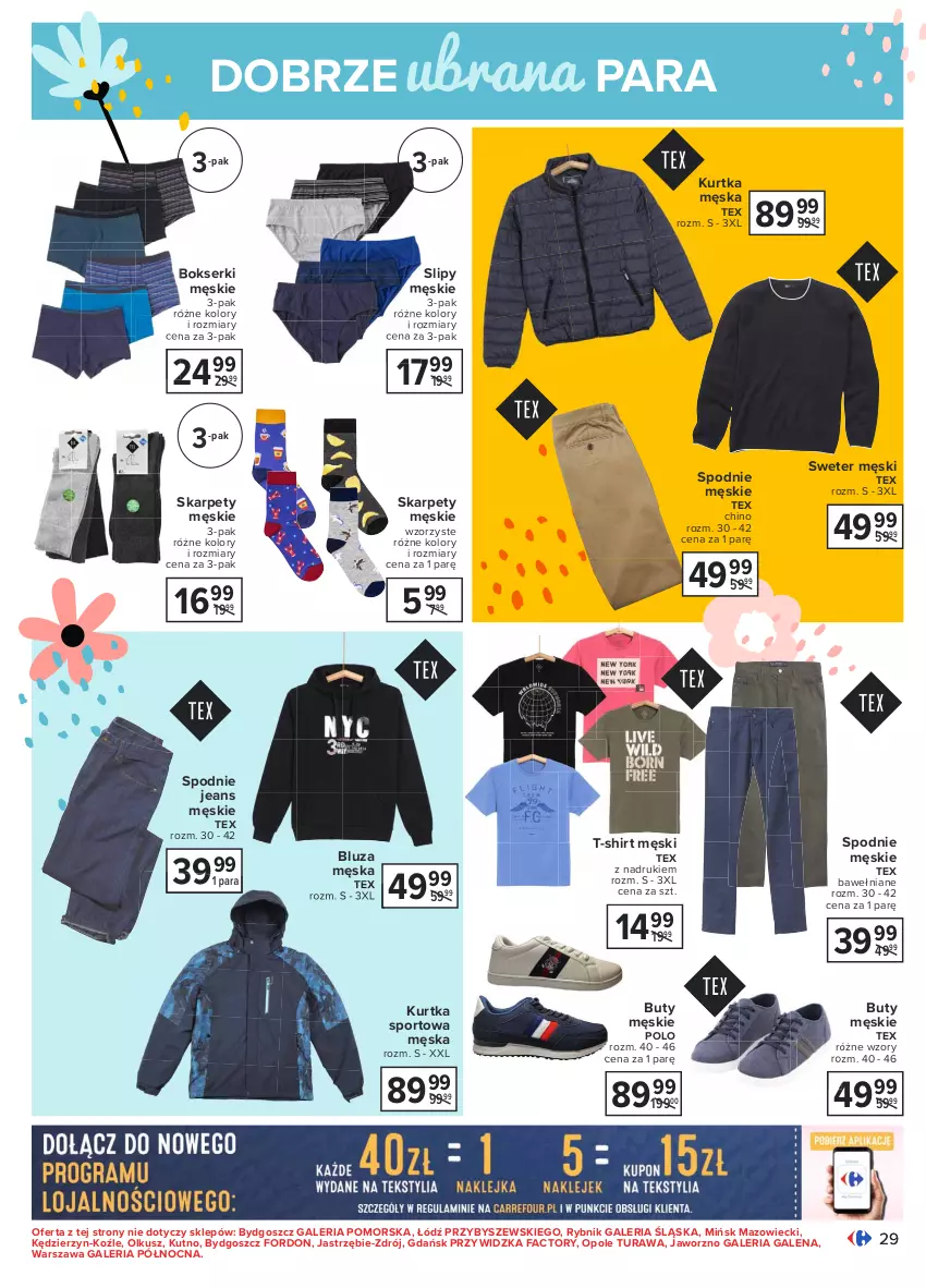 Gazetka promocyjna Carrefour - Gazetka Carrefour - ważna 01.03 do 13.03.2021 - strona 29 - produkty: Bluza, Bokserki, Buty, Fa, Karp, Kurtka, Por, Ser, Slipy, Spodnie, Spodnie jeans, Sport, Sweter, T-shirt