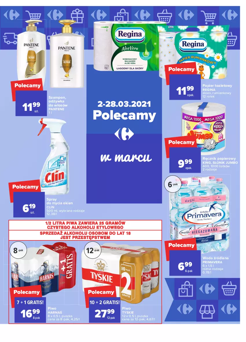 Gazetka promocyjna Carrefour - Gazetka Carrefour - ważna 01.03 do 13.03.2021 - strona 37 - produkty: Clin, Gin, Gra, Harnaś, LANA, Odżywka, Pantene, Papier, Papier toaletowy, Piwa, Piwo, Prima, Primavera, Ręcznik, Rum, Szampon, Tyskie, Woda