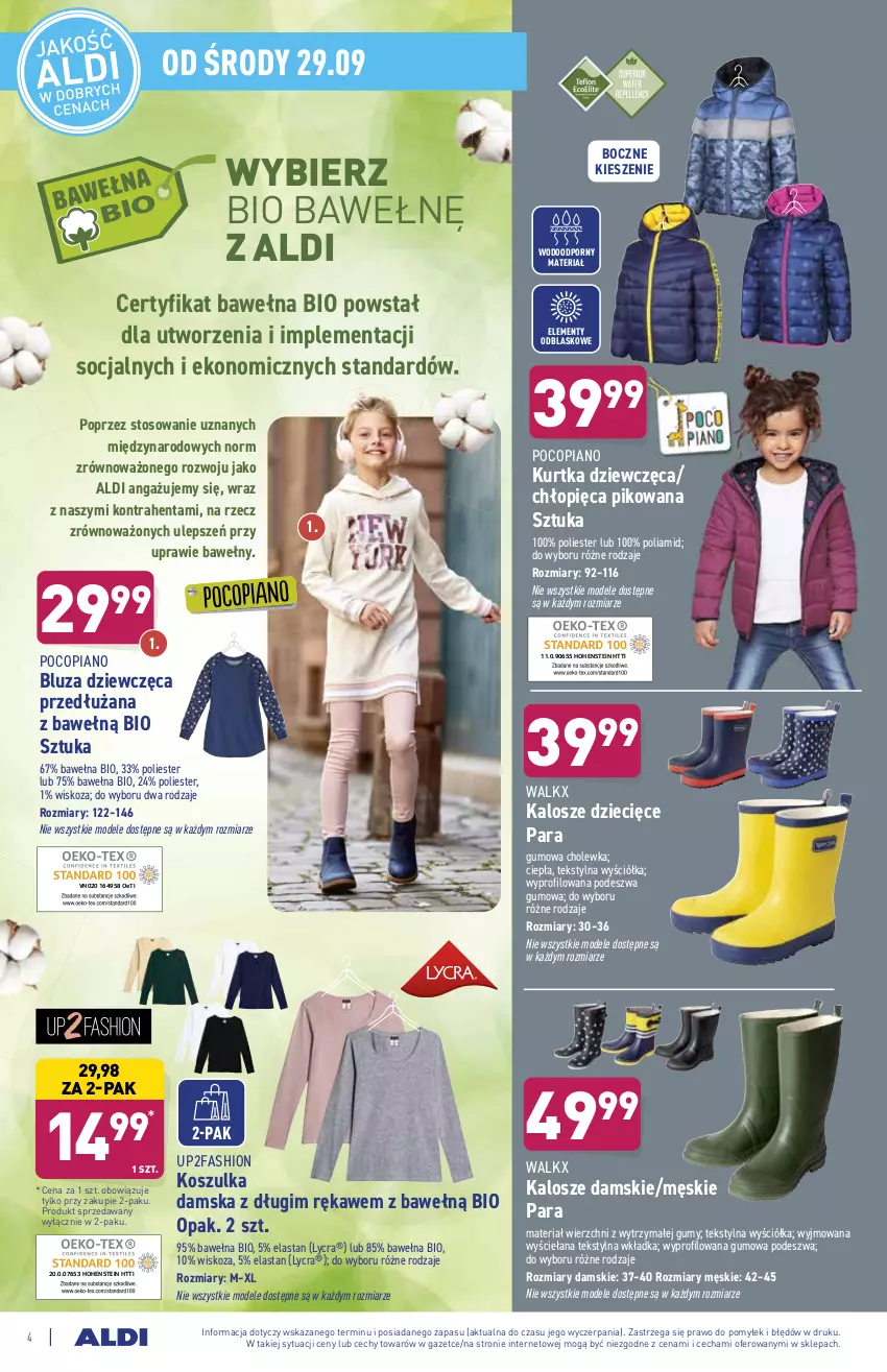 Gazetka promocyjna Aldi - ważna 29.09 do 02.10.2021 - strona 4 - produkty: Bluza, Dzieci, Fa, Kosz, Koszulka, Kurtka, Pocopiano, Por, Wełna