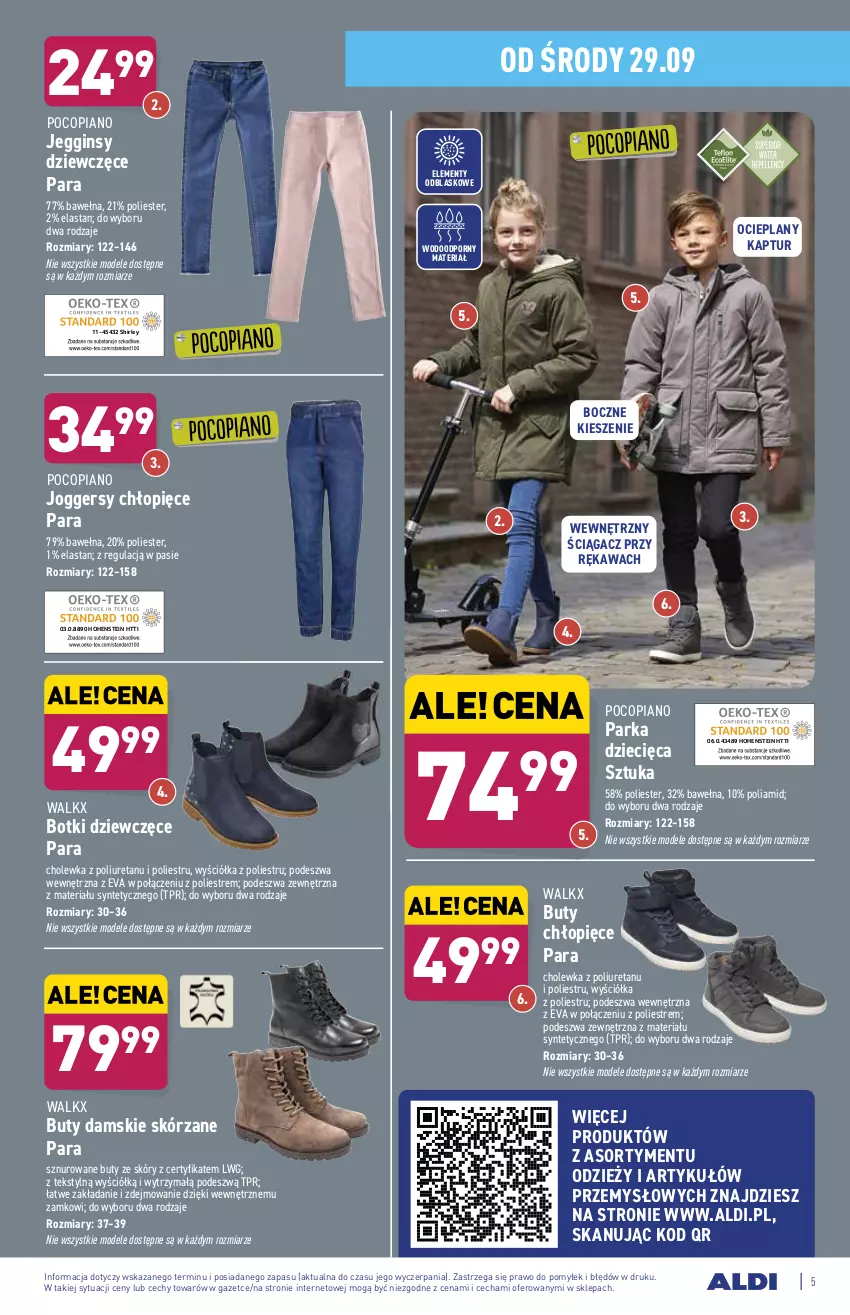 Gazetka promocyjna Aldi - ważna 29.09 do 02.10.2021 - strona 5 - produkty: Botki, Buty, Dzieci, Gin, Kawa, Parka, Pocopiano, Por, Wełna