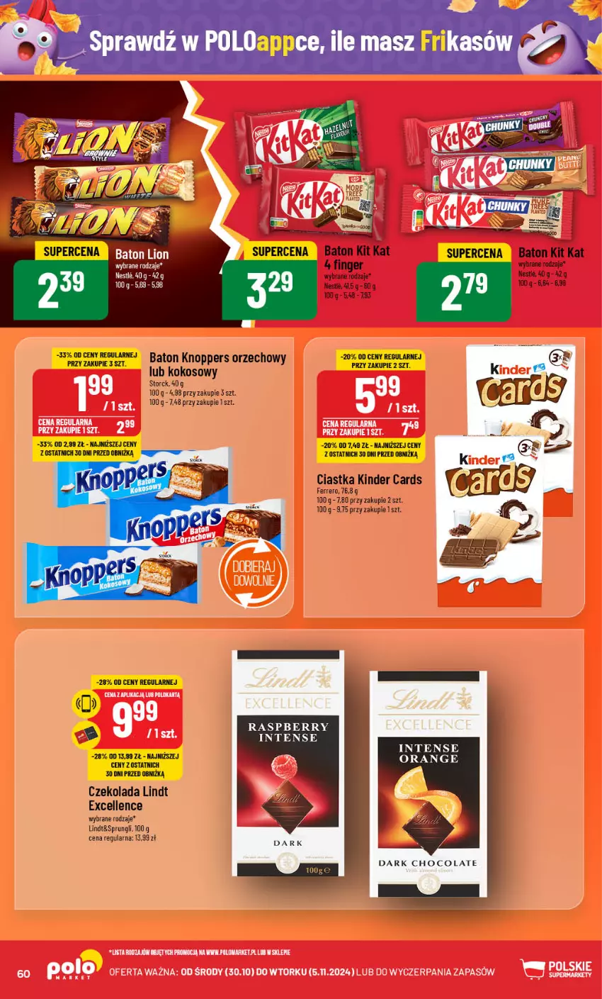 Gazetka promocyjna PoloMarket - Gazetka pomocyjna - ważna 30.10 do 05.11.2024 - strona 60 - produkty: Baton, Ciastka, Czekolada, Ferrero, Kinder, Kit Kat, Knoppers, Kokos, Lindt