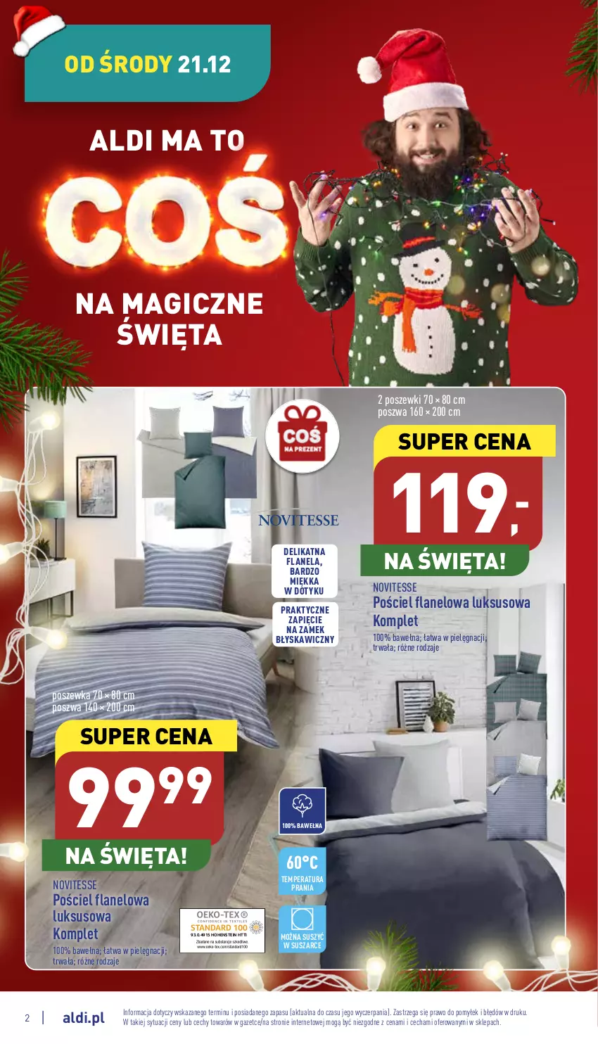 Gazetka promocyjna Aldi - Zaplanuj zakupy wcześniej - ważna 21.12 do 24.12.2022 - strona 2 - produkty: Pościel, Pościel flanelowa, Poszewka, Wełna